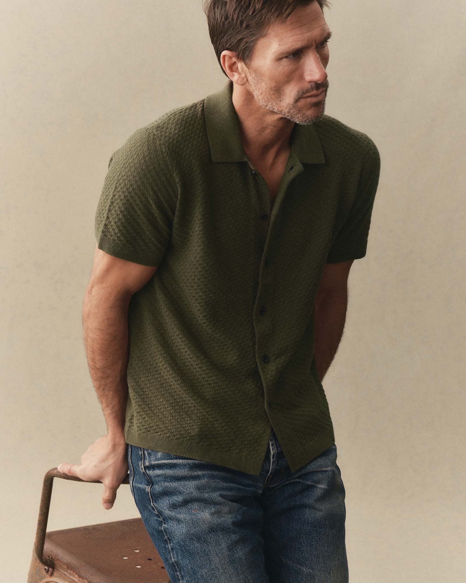 The Arlo Sweater Polo in Cilantro Texture Knit - Image 2