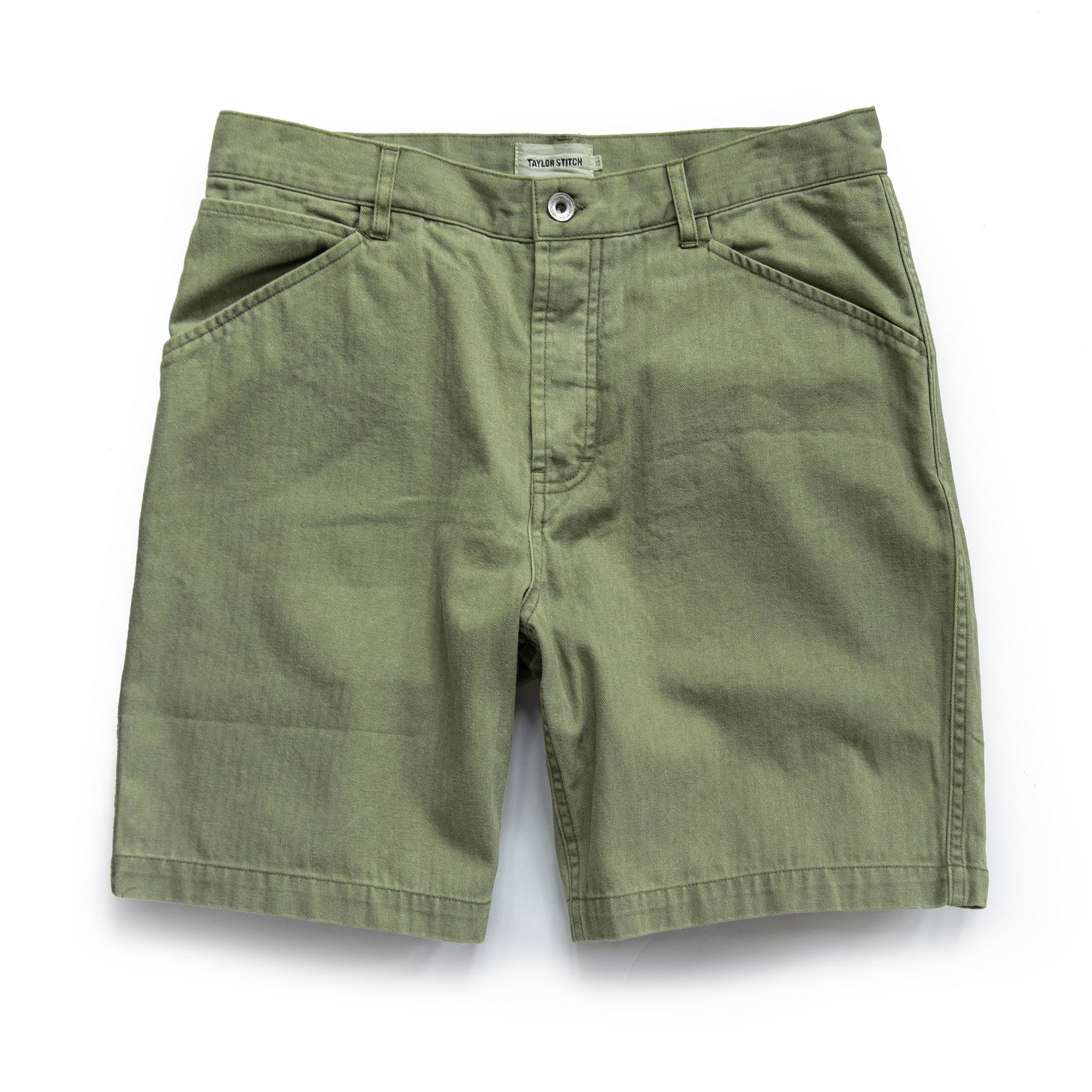The Camp Short in Olive Herringbone