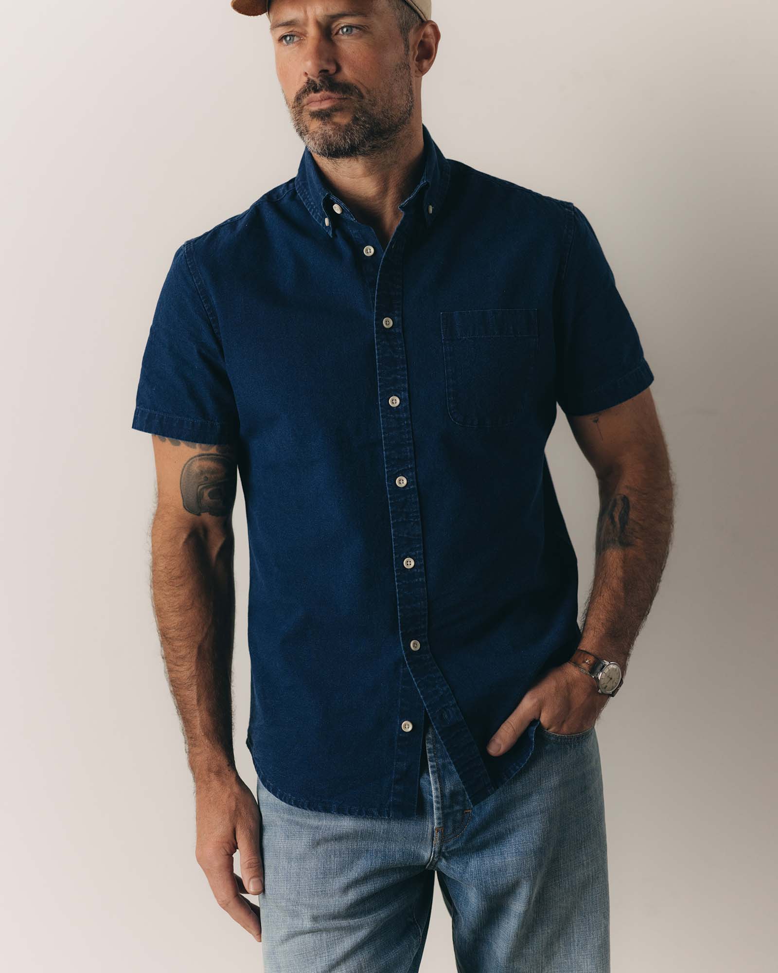 The Short Sleeve Jack in Rinsed Indigo Oxford - Image 2