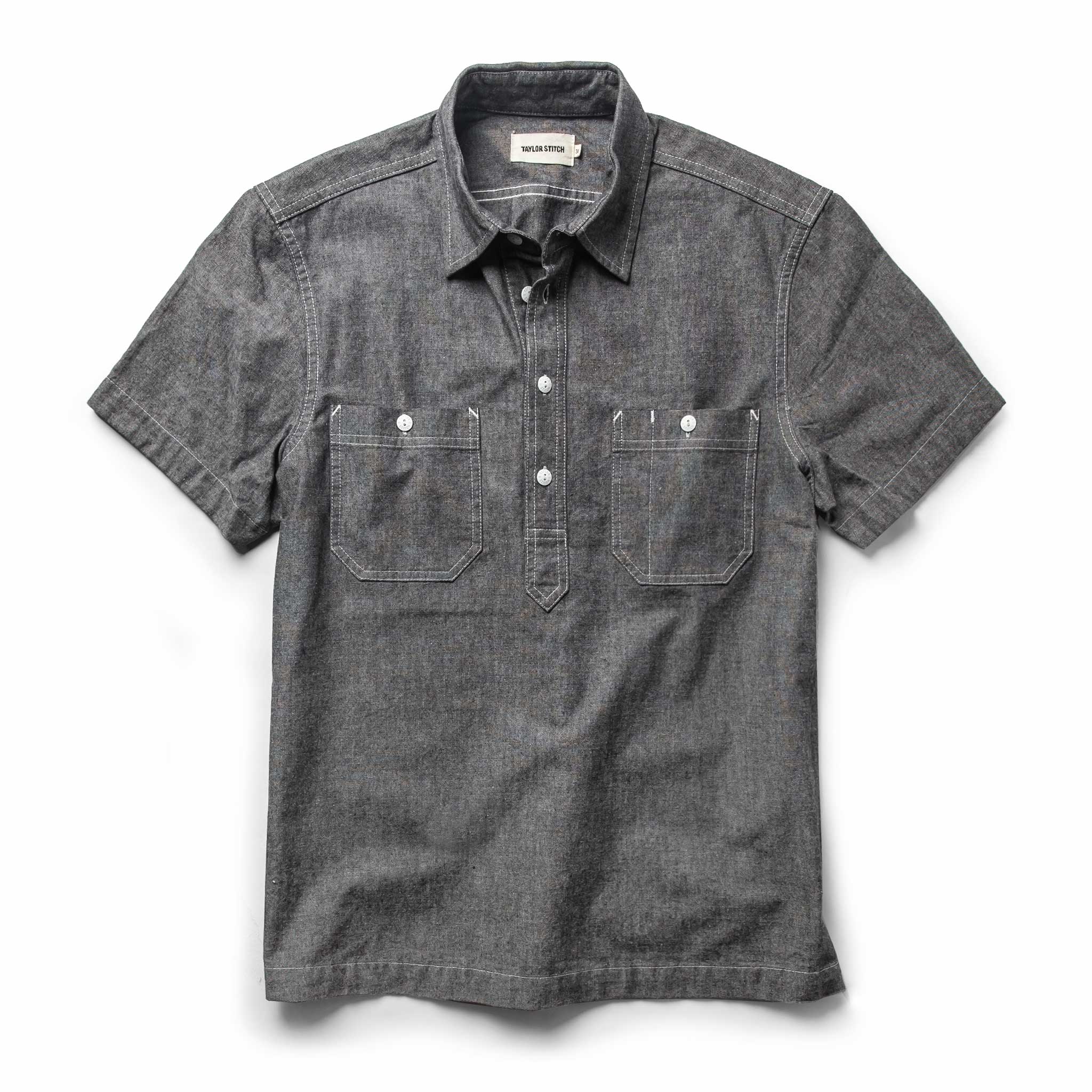 The Short Sleeve Popover in Charcoal Chambray