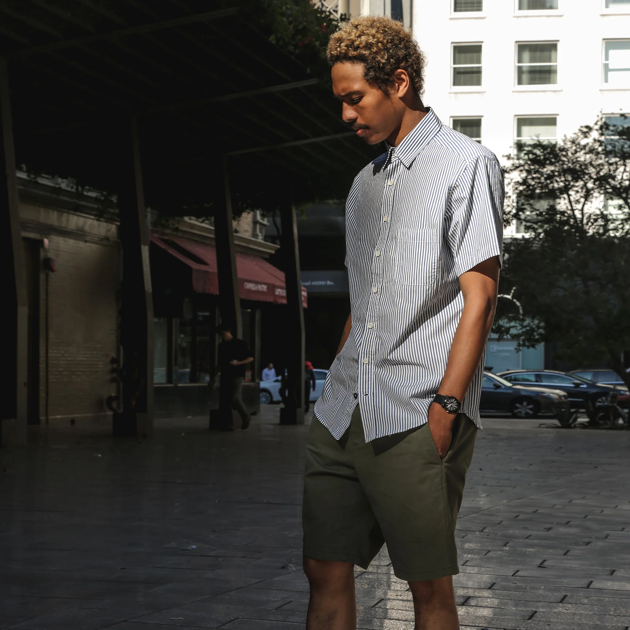 The Short Sleeve California in Navy Stripe Poplin - Image 2